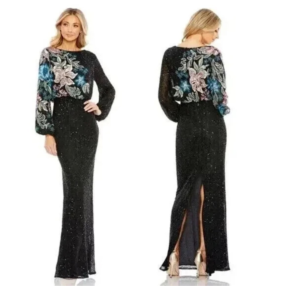 NWOT Mac Duggal 5615 Embellished Multi Color Floral High Neck Women's Sz 10 $599